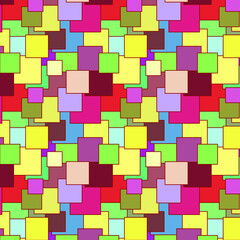 Seamless pattern of squares of different colors. Abstract vector background. Design for banner, poster, card, cover, party invitation, wallpaper