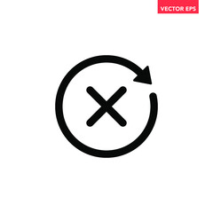 Black round check sync disapproved icon, simple cycle rotating arrows syncing flat design pictogram vector for app logo ads web webpage button ui ux interface elements isolated on white background - obrazy, fototapety, plakaty