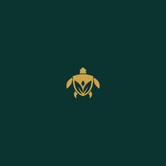Gold Turtle + leaf icon isolated logo vector