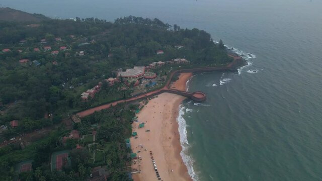 goa Sinquerim Candolim Beach drone bird's eye view agonda fort drone top view orbital shot of taj agnda fort.