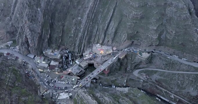 Drone flying over a river and Falls Bekhal Tourist road - 4k 2021