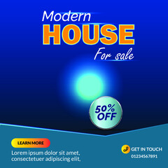 Social media post banner for real estate with neon effect. Can be used for selling any property. 