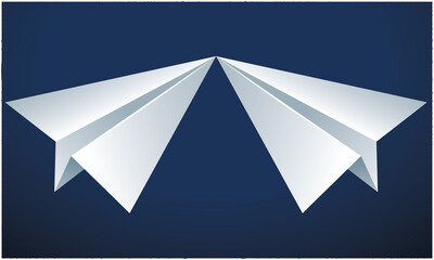 two paper plane touching nose on abstract blue background