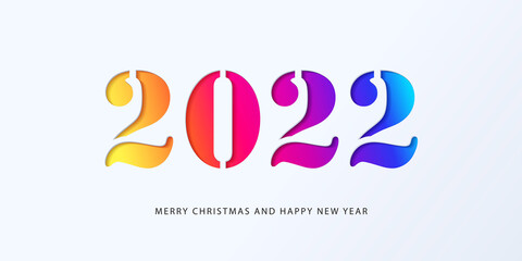 Happy New Year 2022 banner in paper cut style for seasonal holidays flyers, greetings and invitations, christmas themed congratulations and cards. Design for social media, promotion and sale. Vector
