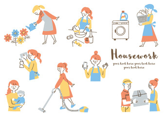 家事をする女性_セット © きなこもち