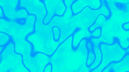 Liquid blue rounded shapes looks like cell division on bright turquoise background. Abstract vibrant illustration pattern backdrop and chaotic texture concept with copy space