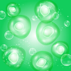 Green plant cells vector background for research ads, eco product poster. Ecological research, environment and flora protection issues, healthy structure microorganisms. Chlorella algae, spirulina.