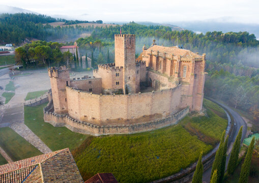 Castle Castillo de Javier in the fog. Huesca Province. Aragon. Spain. High quality photo