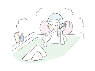 可愛い女性　バスタイム　ヘアトリートメント