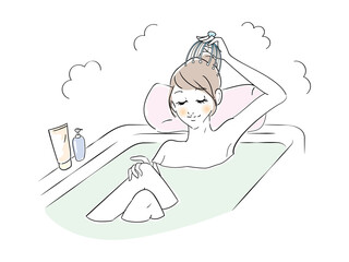 可愛い女性　バスタイム　ヘッドマッサージ
