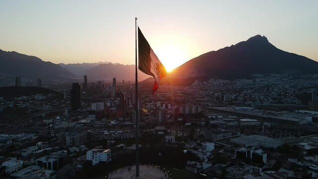 Drone Circle Shot Slow Motion in El Obispado Flag Monterrey Mexico