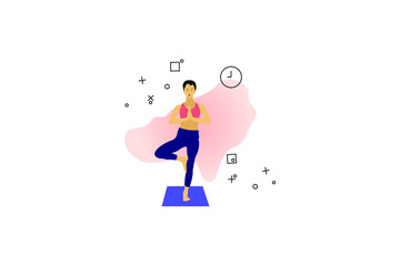 Illustration of woman doing yoga for Yoga Day Celebration on abstract background.