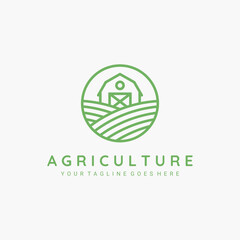 Agriculture line art minimalist logo vector illustration design. simple barn logo concept