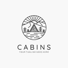 Cabin line art icon emblem logo vector illustration design. cabin logo concept
