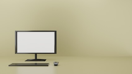 3d rendering of an isolated mockup of a monitor on a white background accompanied by a keyboard and mouse