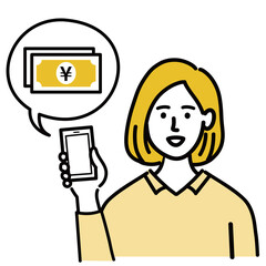 女性　金髪　若い　ベクター　ポップ　スマホ　現金　お金
