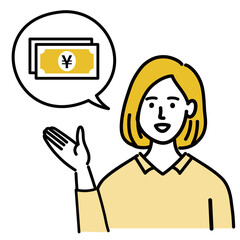 女性　金髪　若い　ベクター　ポップ　お金　現金
