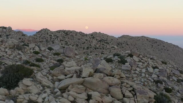Stone Desert Mountain Landscape at Sunset, Anza-Borrego Desert State Park, Aerial Forward