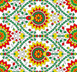 colorful Indian kalamkari pattern design.