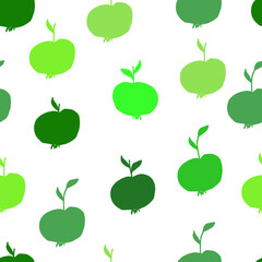 green apples vector seamless pattern. Fruit with leaves, diet vitamin yellow background

