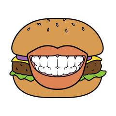 Cartoon Hamburger With Mouth Vector Illustration