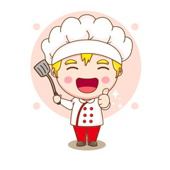 Cartoon illustration of cute chef boy character