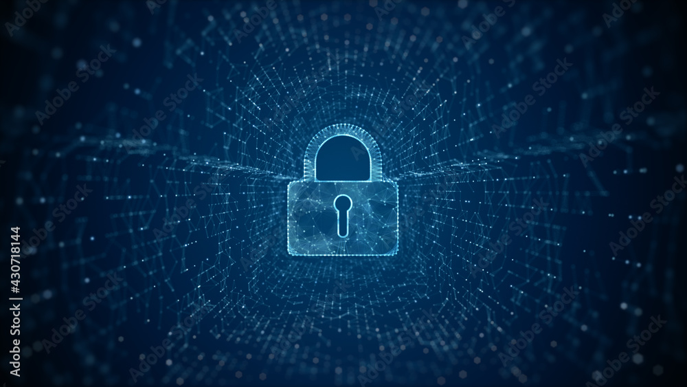 Poster padlock of cyber security digital data, digital data network protection, global network connection, 