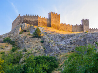 Fototapeta na wymiar Genoese fortress on a early morning in Sudak town, Crimea 
