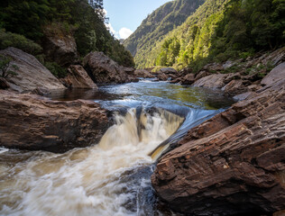 The Forceit Rapid, Franklin River. Western Tasmania. Franklin Gordon Wild Rivers National Park World Heritage Area. - obrazy, fototapety, plakaty