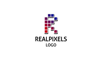 Letter R abstract pixel logo with trendy color for app, game, technology. Futuristic company vector design
