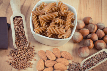 Natural ingredients containing magnesium, other minerals and dietary fiber. Healthy nutrition