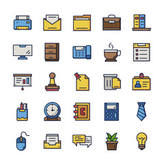 Set of Office icons with outline color style.