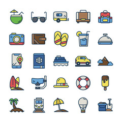 Obraz premium Set of Vacation icons with outline color style.