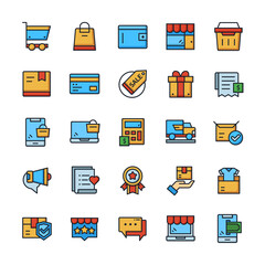 Set of Shopping icons with outline color style.