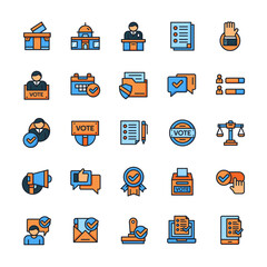 Set of Voting and election icons with outline color style.