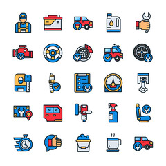Set of Car Service icons with outline color style.