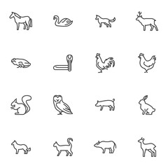 Bird and animal line icons set