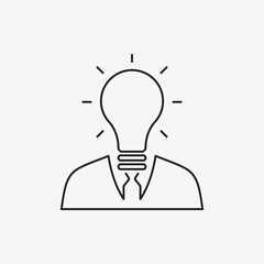 New bright idea form human head, thinking about success solution, light bulb as creativity metaphor. Line icon for website, app, UI design.