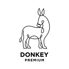 simple black line Donkey vector logo icon template character illustration design isolated background