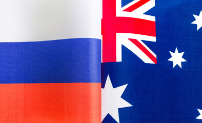 fragments of the national flags of Russia and Australia close-up