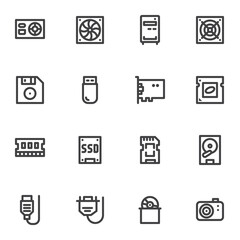 Computer hardware line icons set