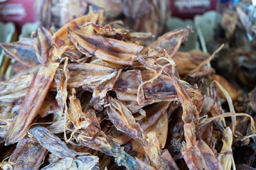 Dried squid in the sea food Thailand market