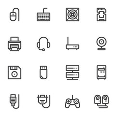 Computer components line icons set