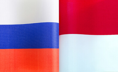 fragments of the national flags of Russia and Indonesia close-up