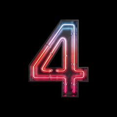 Number 4, Alphabet made from Neon Light with clipping path