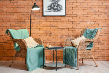 Interior of modern room with armchairs
