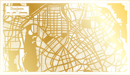 Daejeon South Korea City Map in Retro Style in Golden Color. Outline Map.