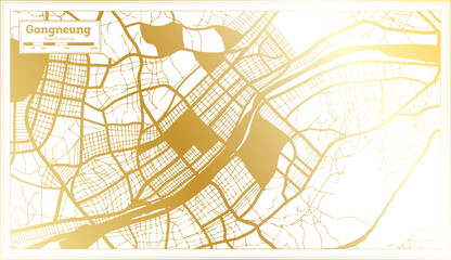 Gangneung South Korea City Map in Retro Style in Golden Color. Outline Map.