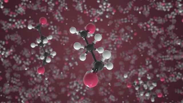 Molecule of Glutaral. Molecular model, looping seamless 3d animation