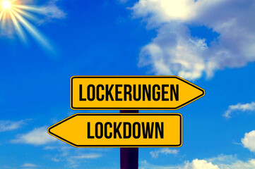 Zwei Pfeile zeigen in Richtung Lockerung und Lockdown